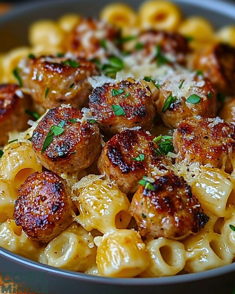 Garlic Butter Sausage Bites with Creamy Parmesan Pasta