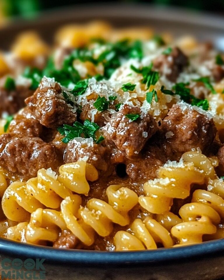 Beef and Rotini in Garlic Parmesan Sauce