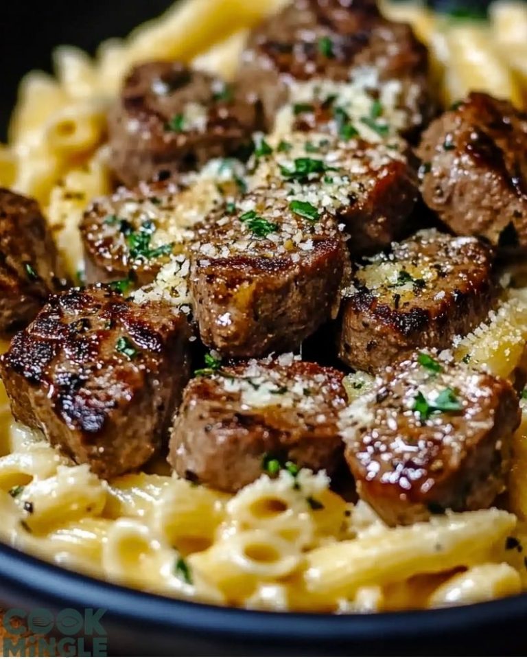 Garlic Butter Steak Bites with Creamy Parmesan Pasta