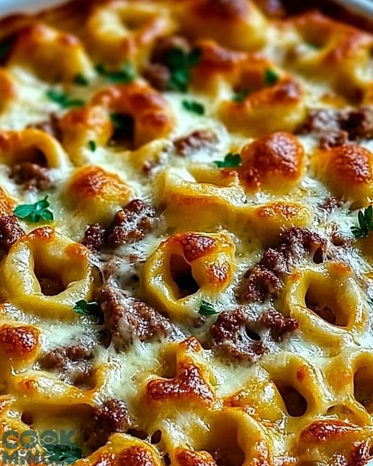 Garlic Parmesan Beef Tortellini Bake