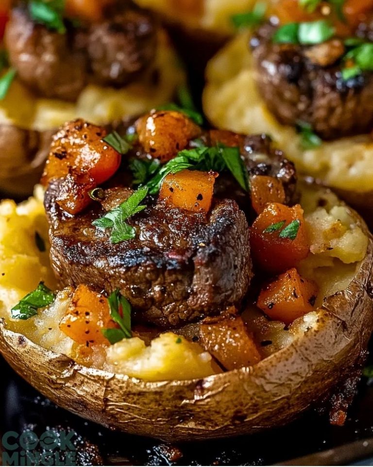 Hearty Steak Bites on Loaded Baked Potatoes