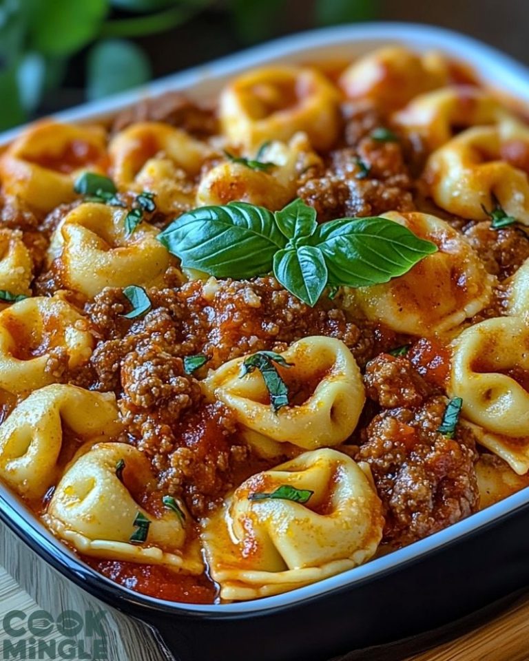 Best Cheesy Baked Tortellini with Meat Sauce