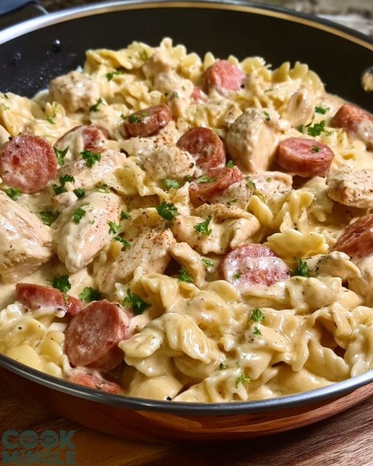 Creamy Cheesy Ranch Chicken & Smoked Sausage Pasta Skillet