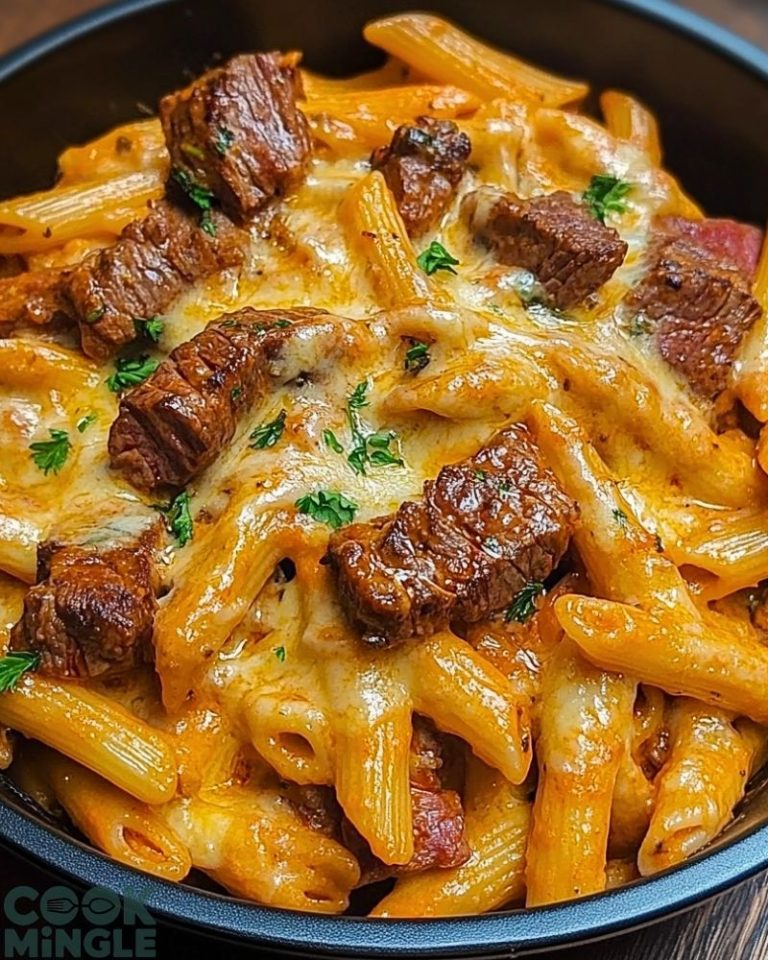One-Pot Cheesy Mozzarella Cajun Steak Pasta Fest