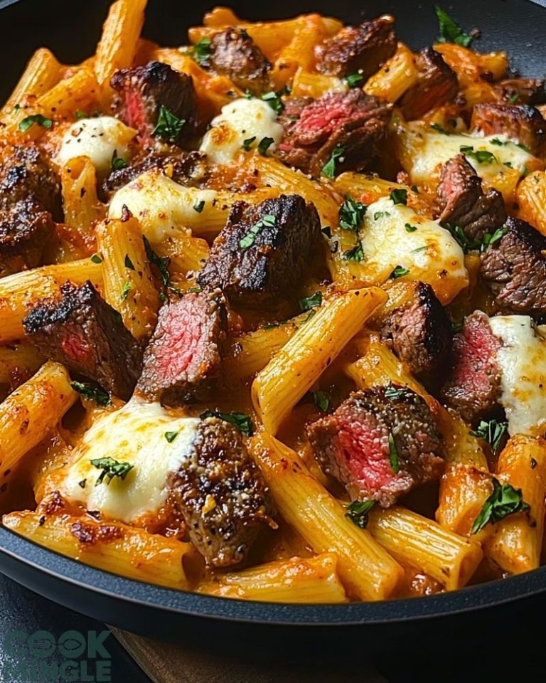 One-Skillet Buffalo Ranch Steak & Mozzarella Pasta
