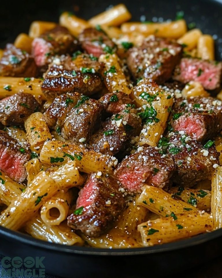 One-Skillet Spicy Garlic Butter Parmesan Steak Pasta