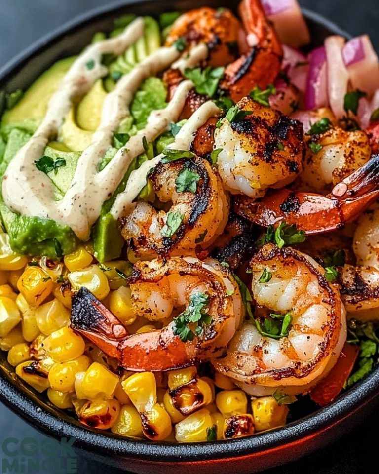 Yummy Grilled Shrimp Bowl with Avocado Corn Salsa & Creamy Sauce Recipe