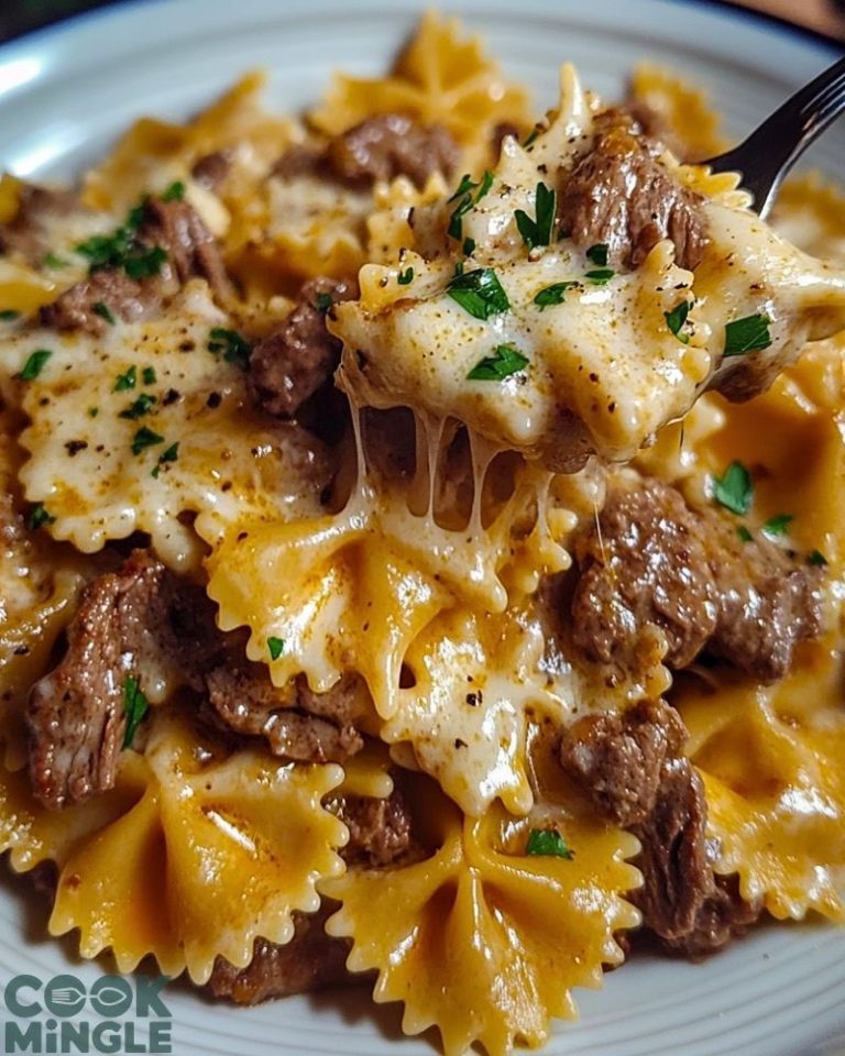 Cheesy Garlic Parmesan Beef Bowtie Pasta Skillet