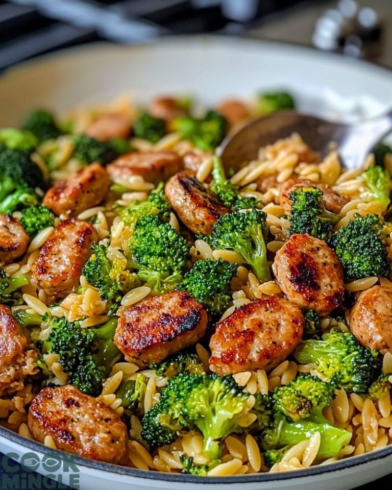 Chicken Sausage Broccoli and Orzo Skillet