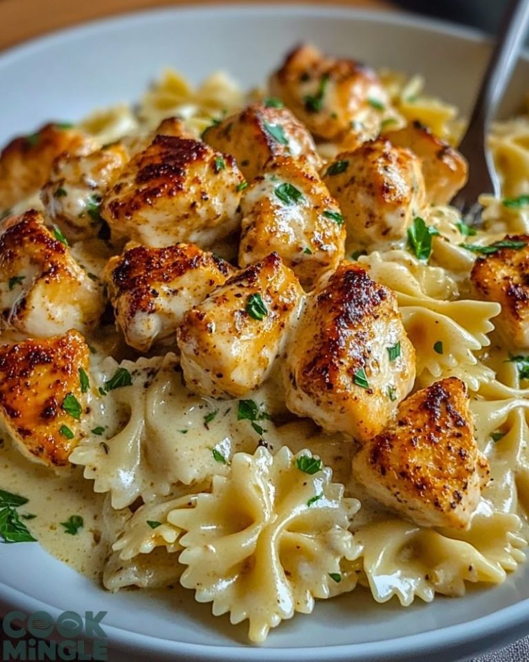 Creamy Cajun Chicken Alfredo with Garlic Parmesan Bowtie Pasta