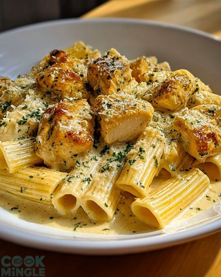 Creamy Garlic Butter Chicken and Rigatoni in Parmesan Sauce