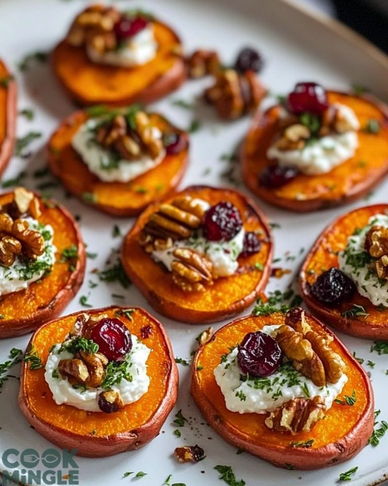 Roasted Sweet Potato Rounds with Herbed Ricotta, Walnuts, and Cranberries