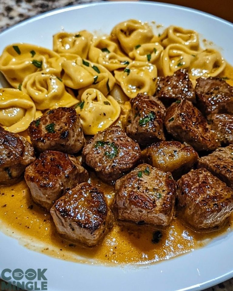 Smothered Steak Bites in Creamy Velveeta Tortellini