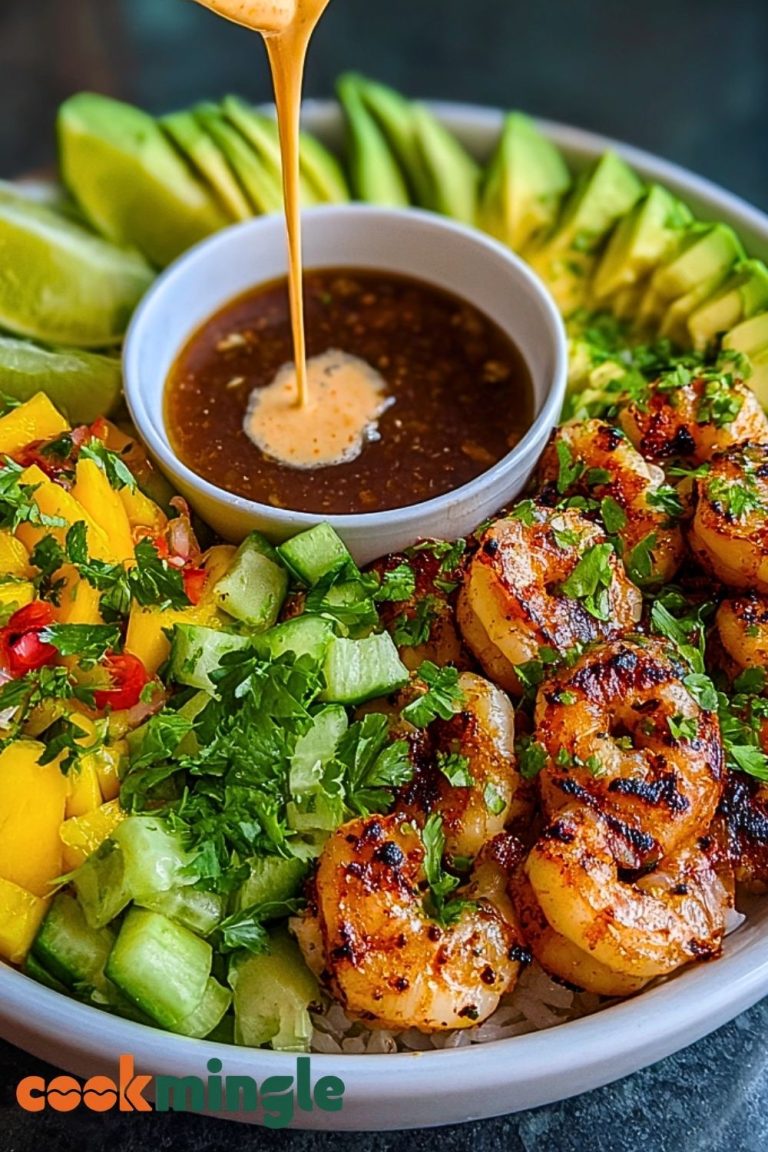 Easy Shrimp Avocado Bowls Recipe with Mango Salsa & Lime-Chili Sauce