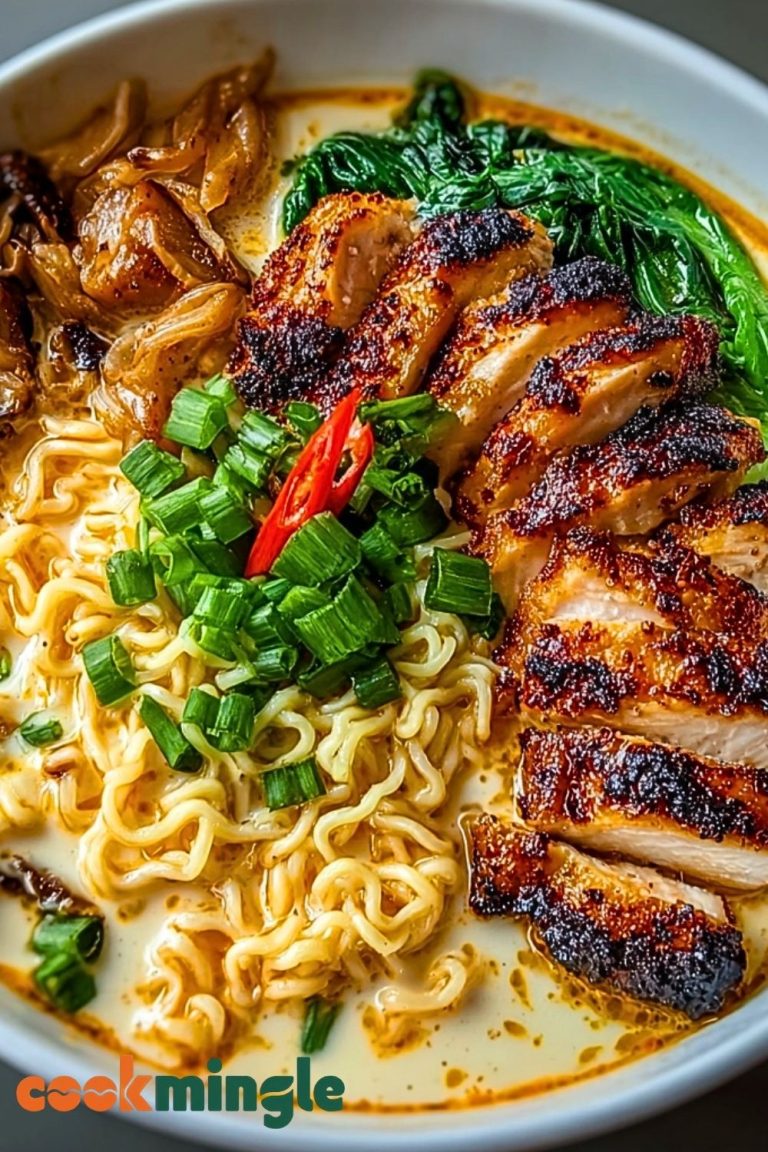Fiery Chicken Ramen with Creamy Garlic Sauce