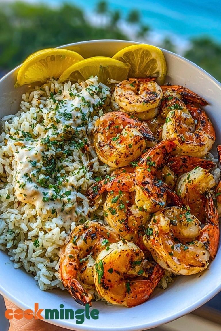 Garlic Butter Shrimp Bowl Recipe with Creamy Herb Rice