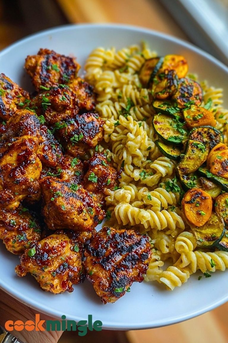 Garlic Chili Oil Chicken Bites & Cajun Alfredo with Charred Zucchini Twists