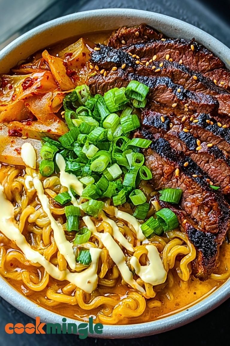 Spicy Korean Ramen with Grilled Beef & Creamy Sauce