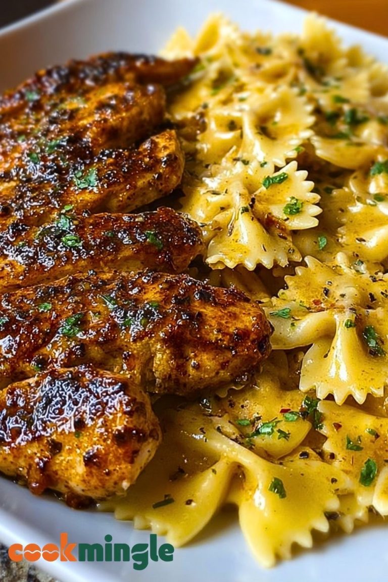 Bowtie Pasta with Creamy Cajun Chicken and Mozzarella Cheese Sauce
