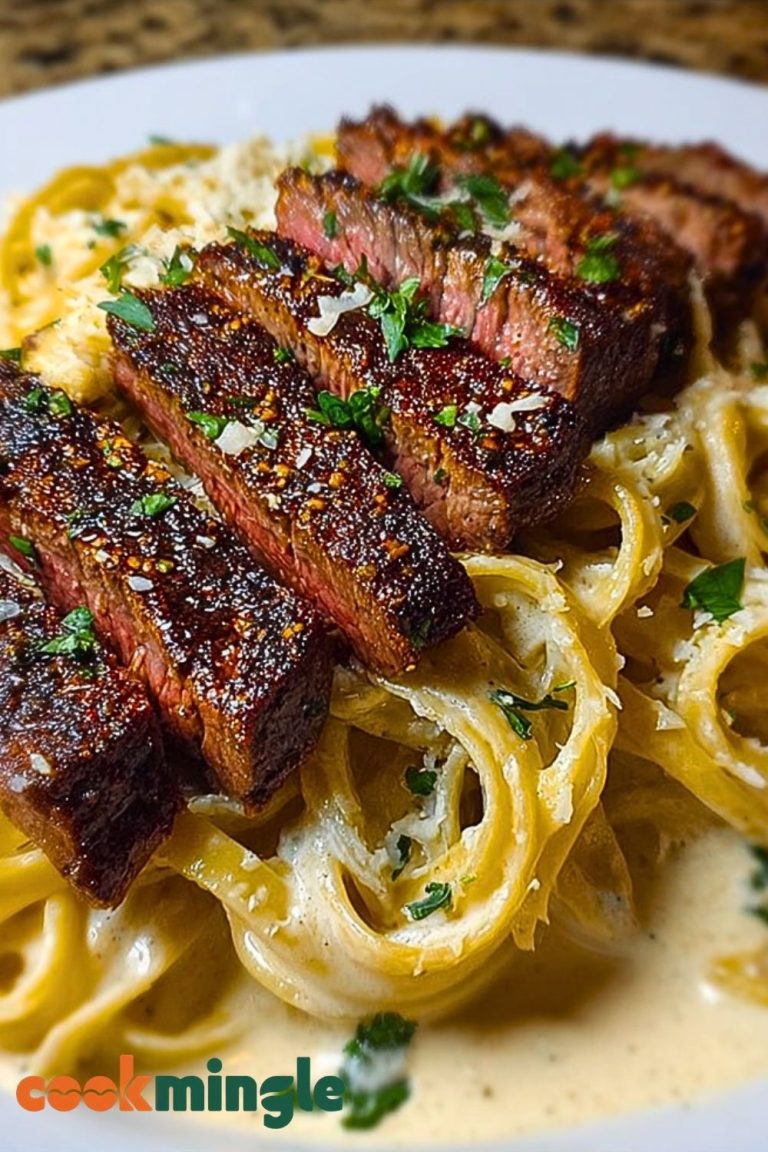 Cajun Garlic Butter Steak over Creamy Parmesan Linguine