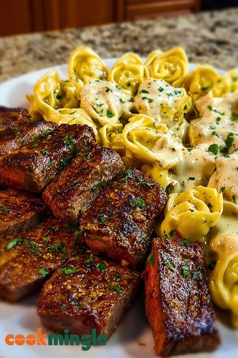 Cajun Garlic Butter Steak with Cheesy Alfredo Tortellini