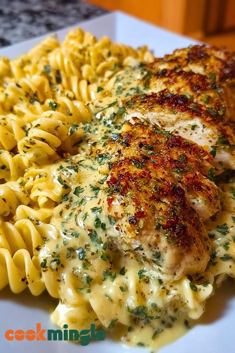 Cheesy Twisted Pasta with Creamy Garlic Parmesan Chicken
