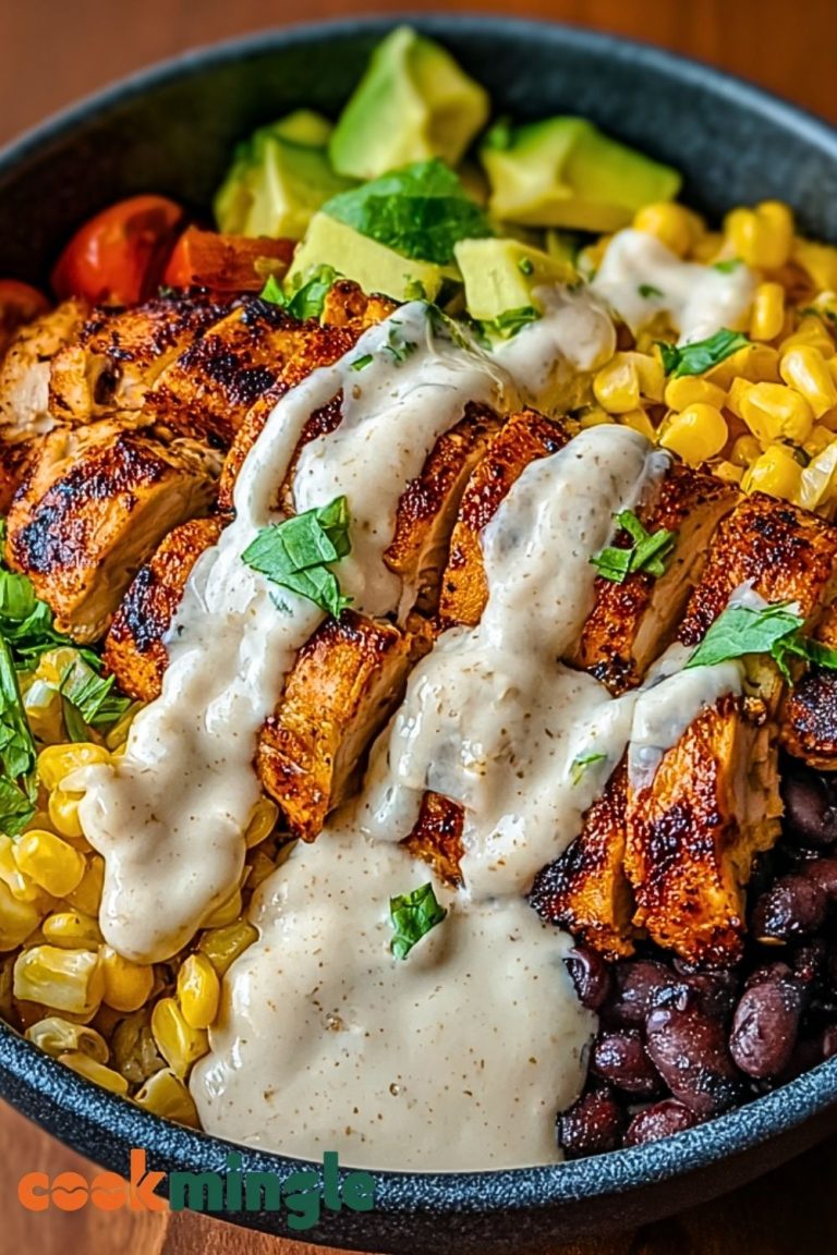 Chipotle Chicken Bowl with Black Beans, Corn, & Creamy Sauce