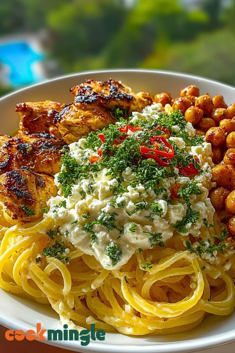Creamy Cajun Chicken Pasta with Whipped Roasted Garlic Feta & Crispy Chickpeas