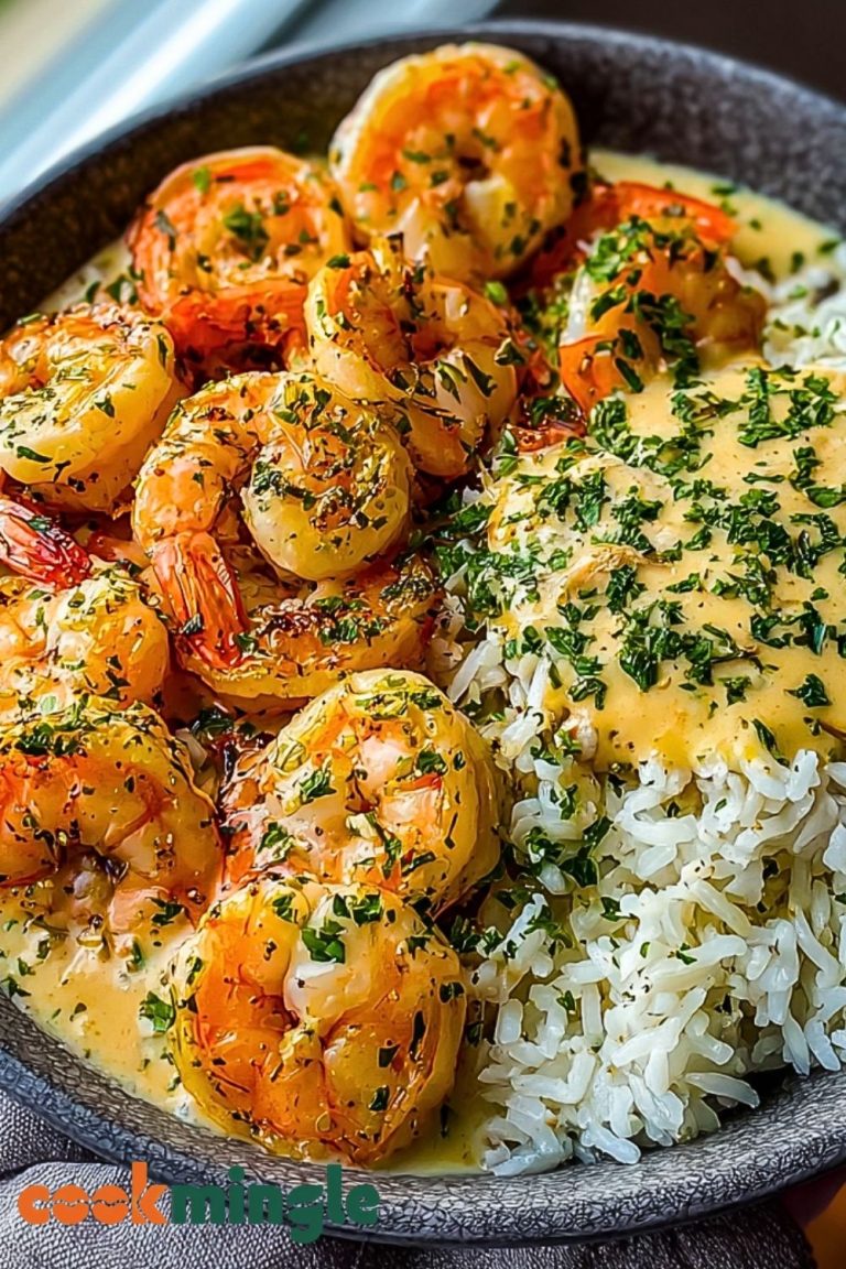 Creamy Garlic Butter Shrimp Bowl with Herb Rice
