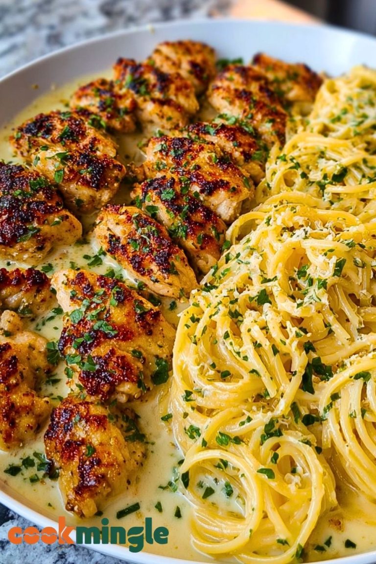 Creamy Garlic Parmesan Chicken with Cheesy Spaghetti