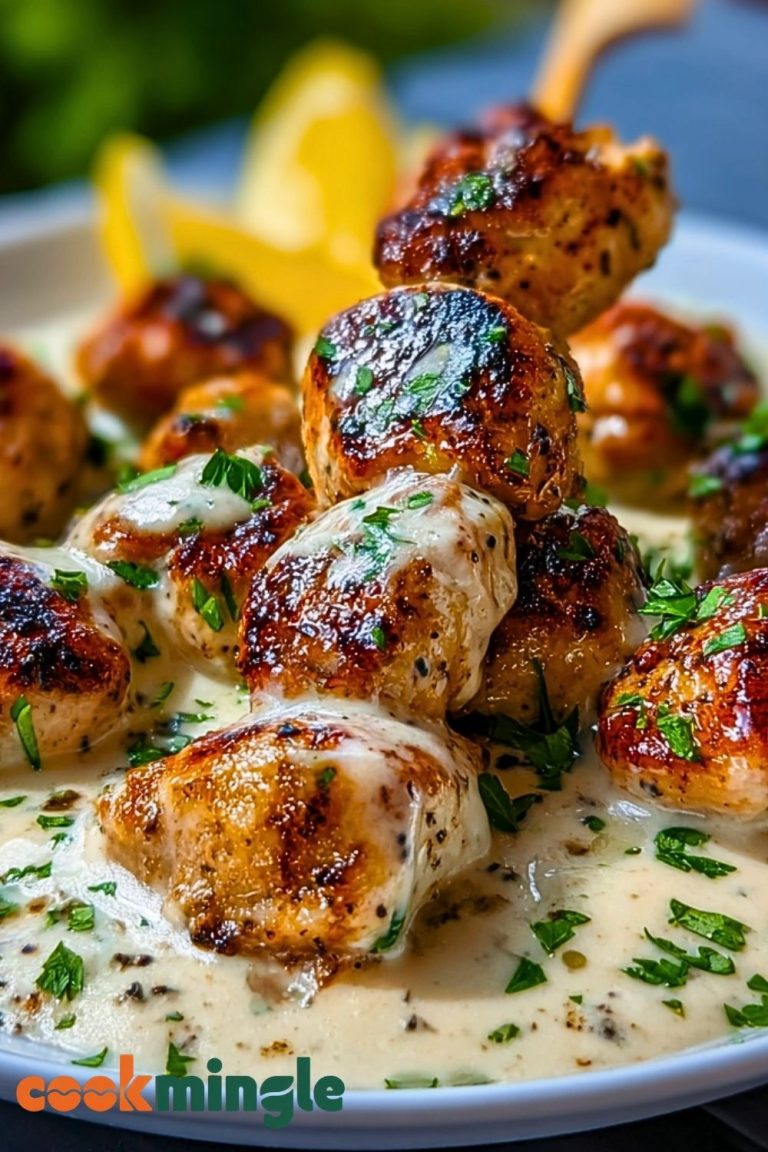 Creamy Garlic Sauce with Grilled Chicken Bites