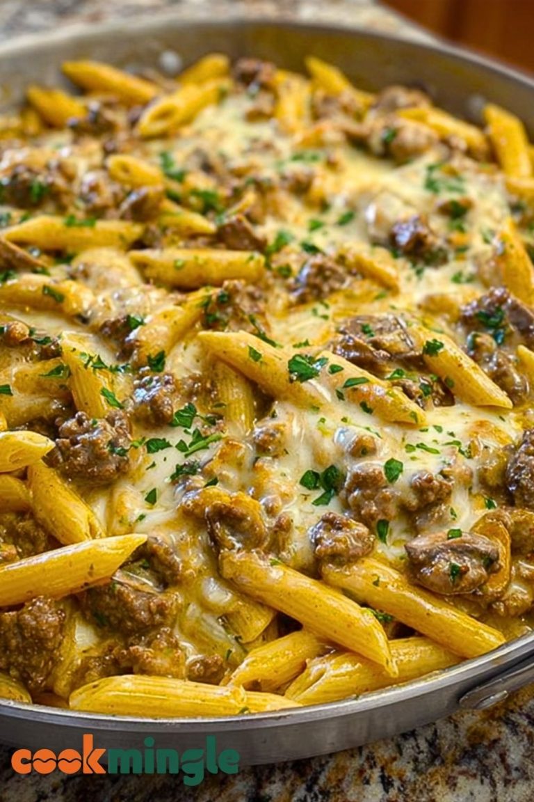 Creamy Velveeta Beef Stroganoff and Penne Pasta