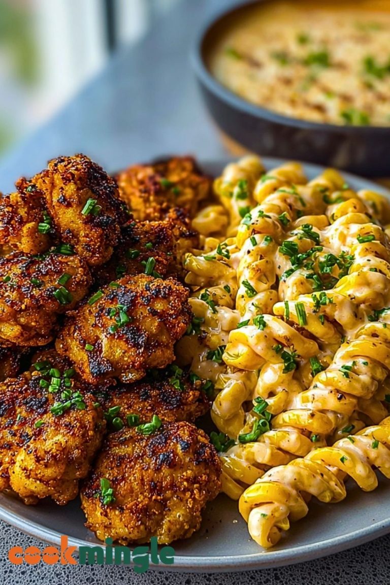 Crispy Chicken Bites & Blackened Cajun Alfredo with Roasted Corn Twists