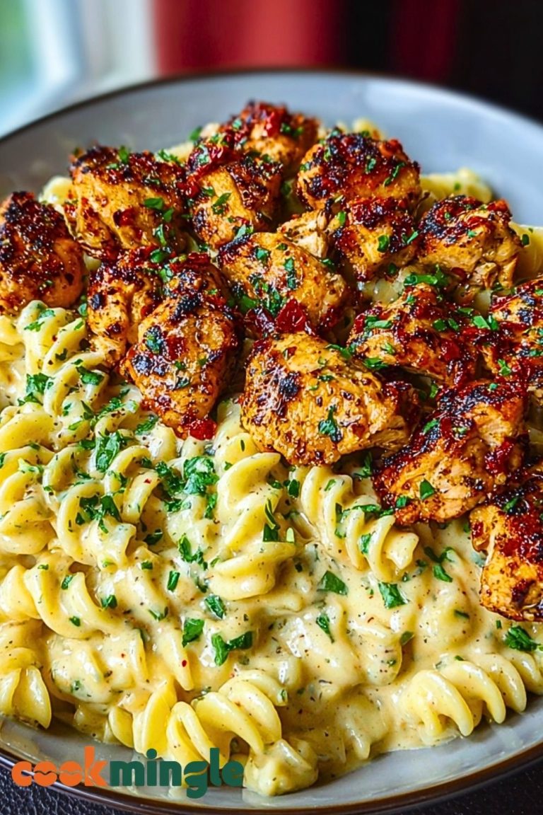 Easy Tuscan Garlic Chicken Bites & Sun-Dried Tomato Cajun Alfredo Pasta Recipe