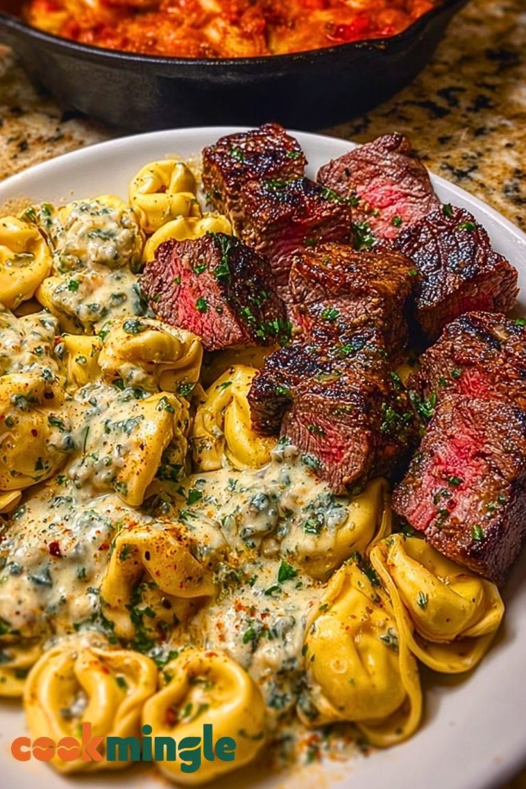 Garlic Steak & Cheese-Filled Tortellini Skillet