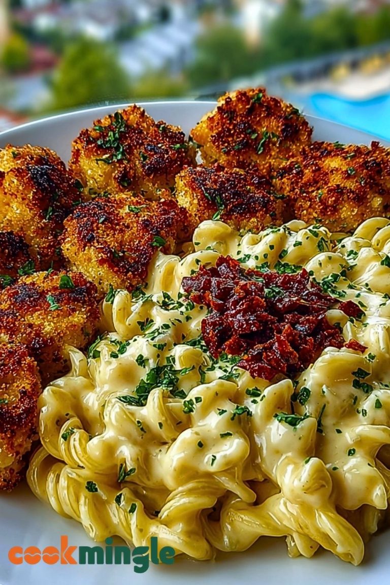 Parmesan Crusted Chicken Bites & Smoked Cajun Alfredo Gemelli