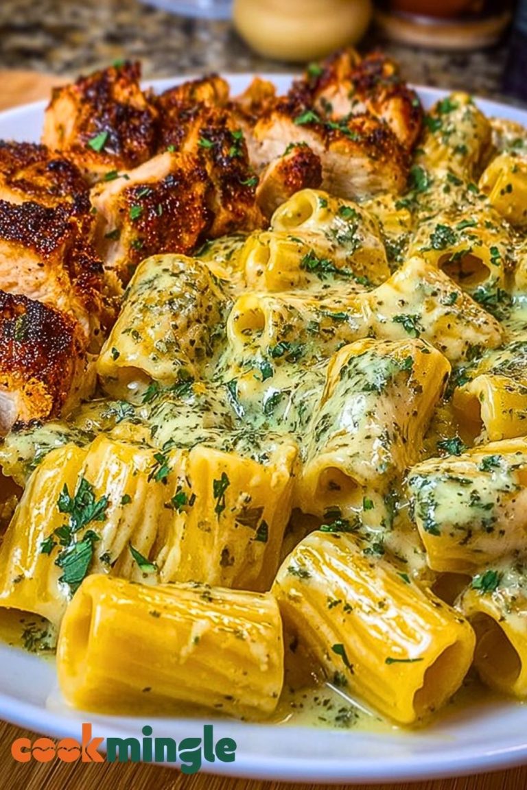 Rigatoni in Cheesy Italian Herb Alfredo with Cajun Chicken
