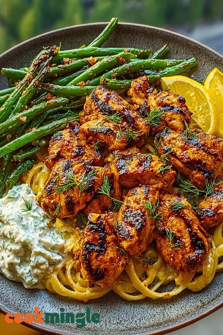 Smoky Paprika Chicken Alfredo with Lemon Feta Whip & Charred Green Beans