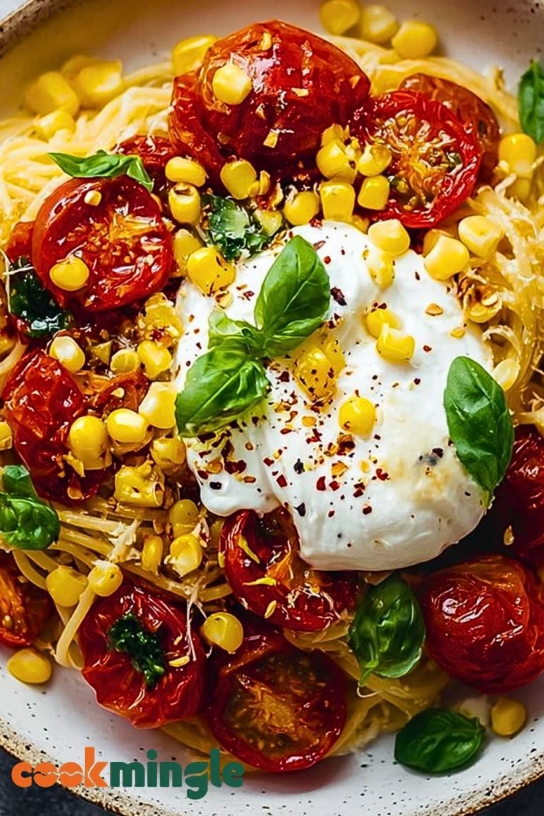 Burrata Pasta with Roasted Tomatoes, Fresh Basil & Sweet Corn