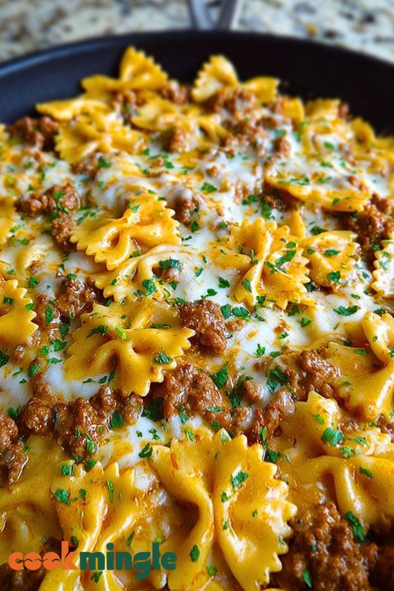 Cajun Cream Cheese Alfredo Bowties with Spiced Ground Beef