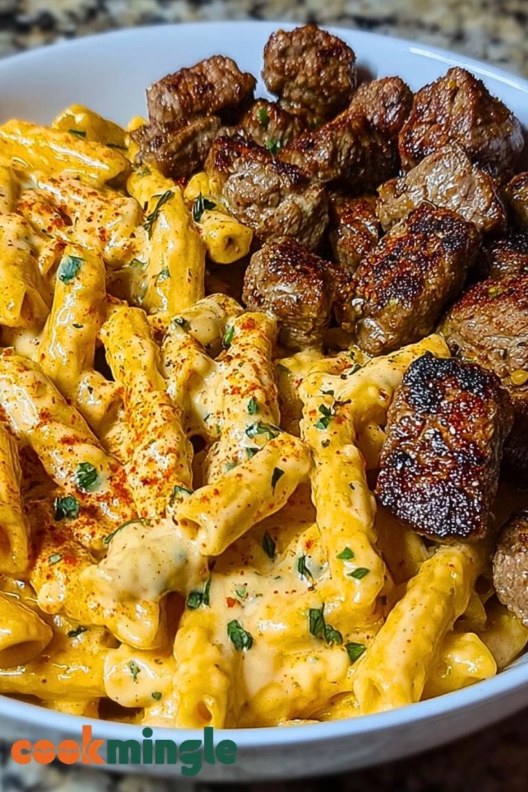 Cajun Steak Tips in Cheesy Penne Parmesan Sauce