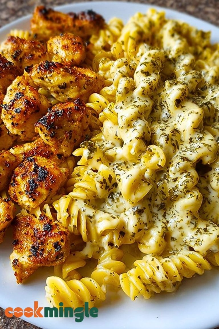 Cheesy Alfredo Twisted Pasta with Golden Garlic Butter Chicken in Creamy Sauce