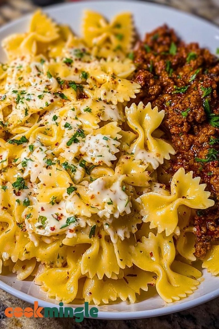 Cheesy Bowtie Pasta with Savory Cajun Ground Beef in Garlic Cream