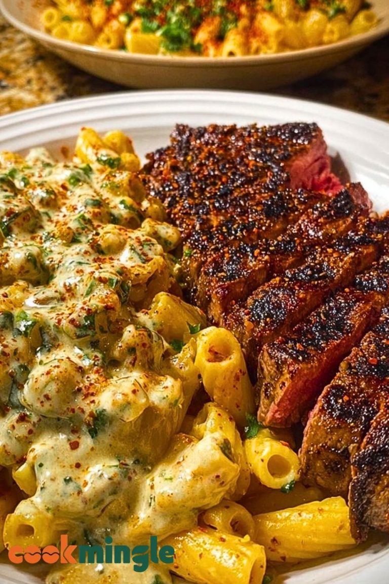 Cheesy Cajun Garlic Butter Steak with Creamy Rigatoni