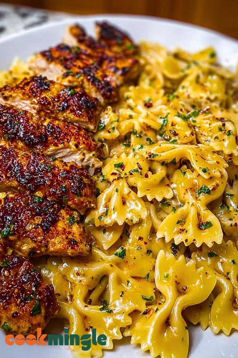 Cheesy Garlic Cajun Chicken Bowtie Pasta in Alfredo Sauce
