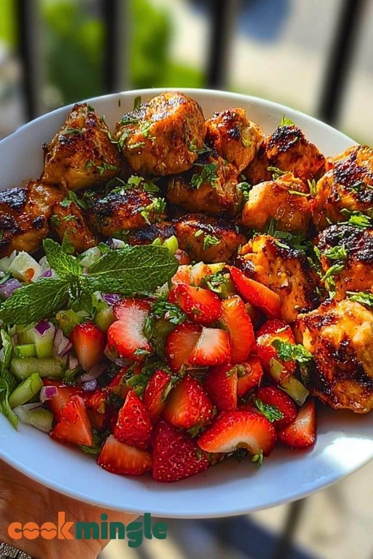 Chicken Bites with Strawberry-Jalapeño Mint Salsa Bowl