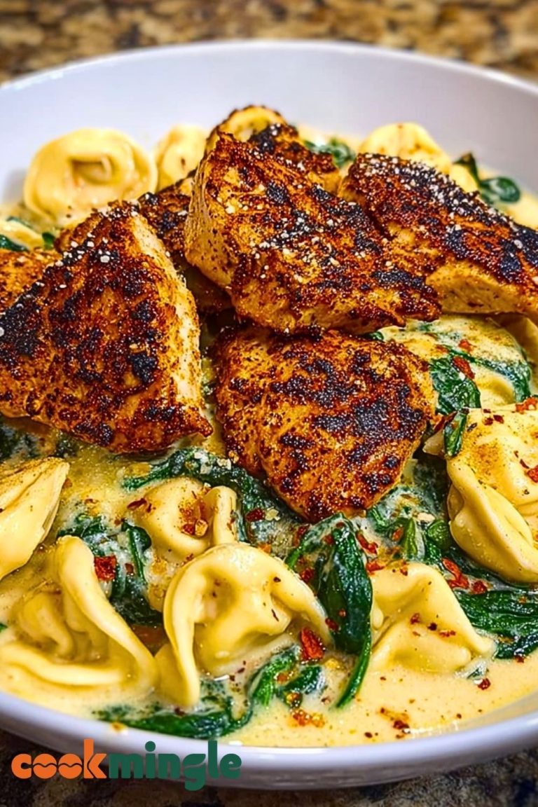 Creamy Chicken Tortellini with Spinach and Garlic Parmesan Cheese
