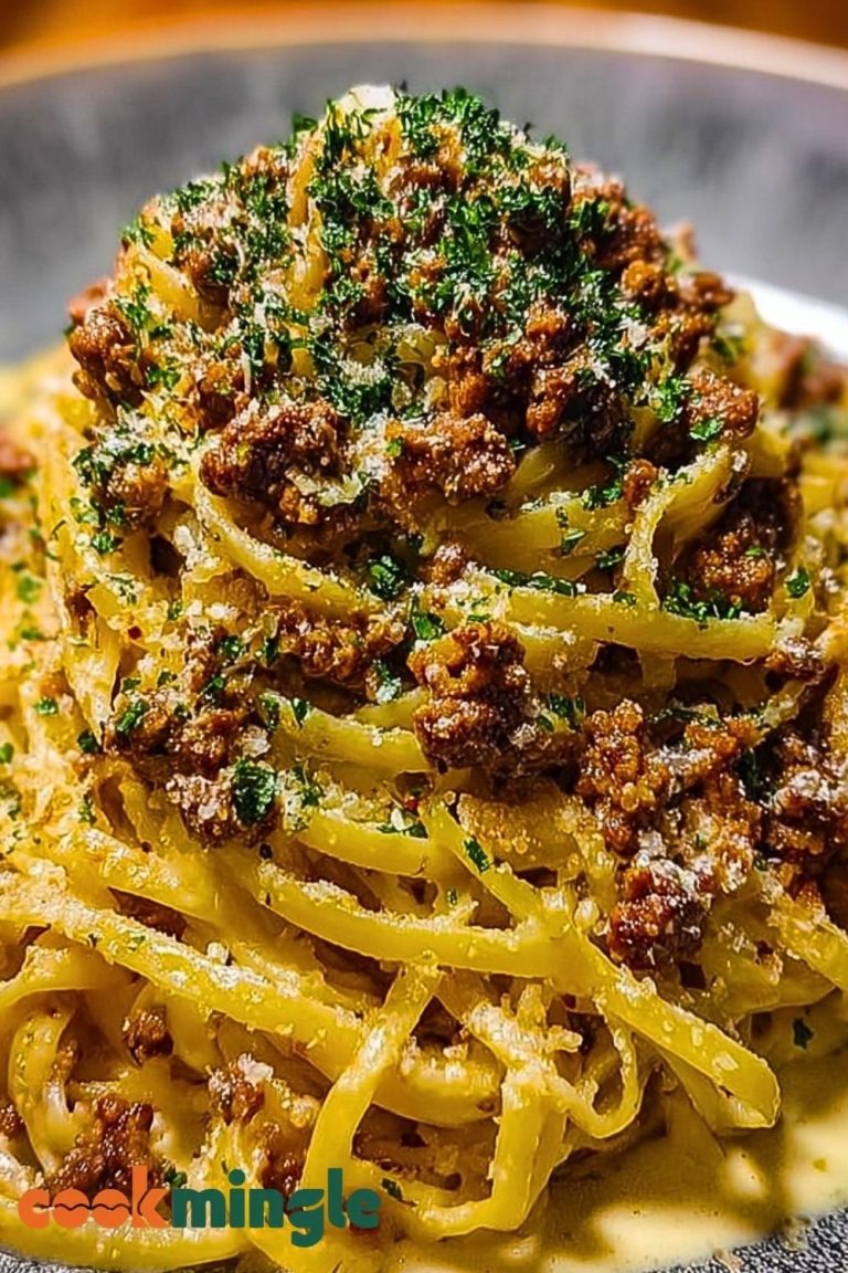 Creamy Parmesan Beef Linguine with Garlic Butter Sauce