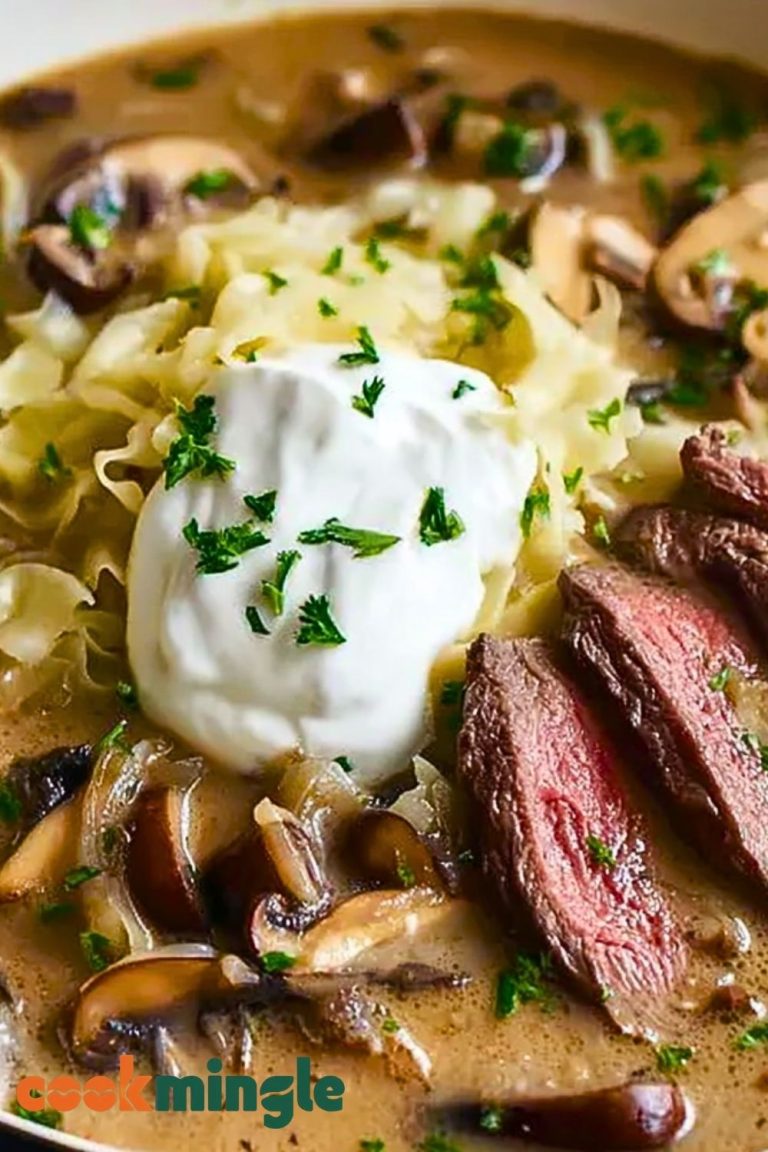 Easy Flank Steak and Mushroom Soup with Sour Cream and Cabbage Noodles