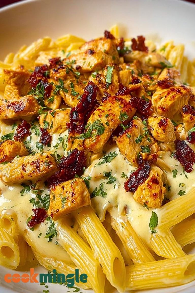 Garlic Butter Chicken Penne with Creamy Three-Cheese Sauce